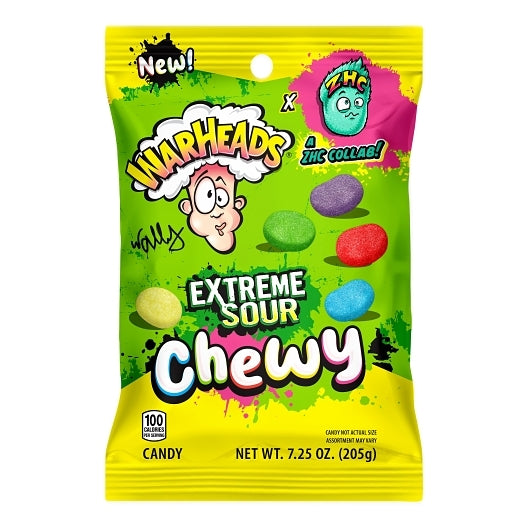 Warheads Extreme Sour Chewy Candy Peg Bag, 8 x 7.25 oz Case - Candy & Confections