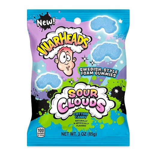 Warheads Cotton Candy Sour Clouds Peg Bag, 12 x 3 oz Case - Candy & Confections