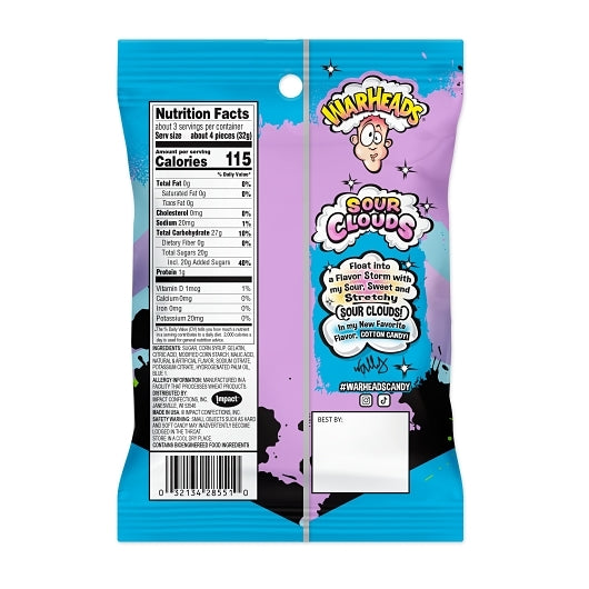 Warheads Cotton Candy Sour Clouds Peg Bag, 12 x 3 oz Case - Candy & Confections - image 2