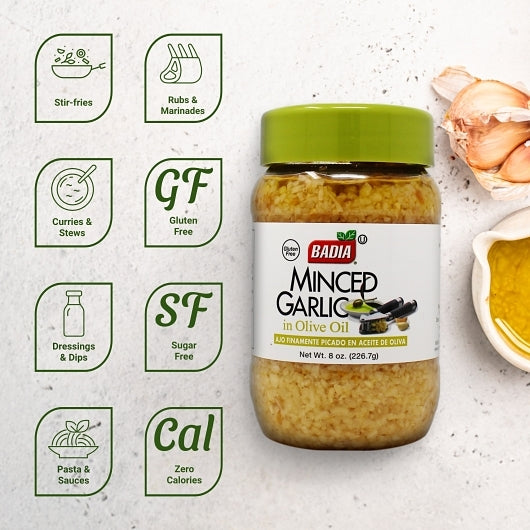 Badia MINCED Garlic IN olive OIL, 12 x 8 oz Case - Alternate product angle or state