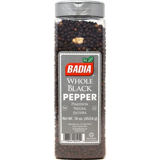 Badia Whole Black Pepper, 6 x 16 oz Case - Spices Seasonings