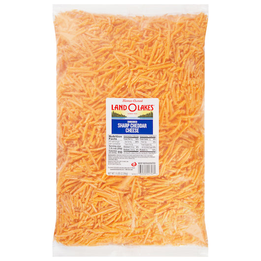 Land O Lakes Shredded Yellow Sharp Cheddar Cheese, 4 x 5 lb Case - Cheese & Dairy