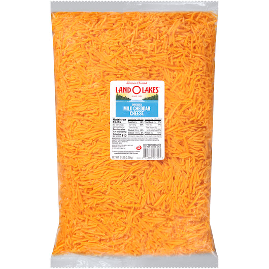 Land O Lakes Mild Cheddar Shredded Vacuum Pack Yellow Cheese, 4 x 5 lb Case - Cheese & Dairy