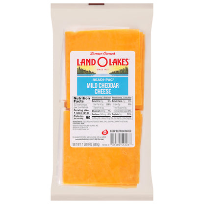 Land O Lakes Interleaf Readipac Yellow Sliced Mild Cheddar Cheese, 8 x 1.5 lb Case - Cheese & Dairy