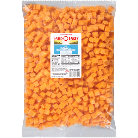 Land O Lakes 25% Reduced Fat Mild Yellow Cheddar Cheese Cube, 4 x 5 lb Case - Cheese & Dairy