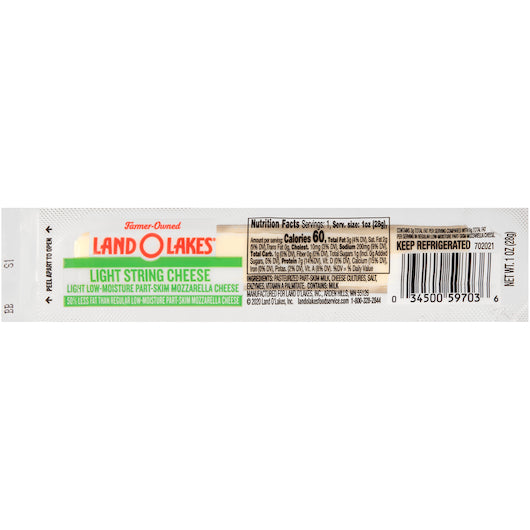 Land O Lakes Light Mozzarella String Cheese, 168 x 1 oz Case - Cheese & Dairy