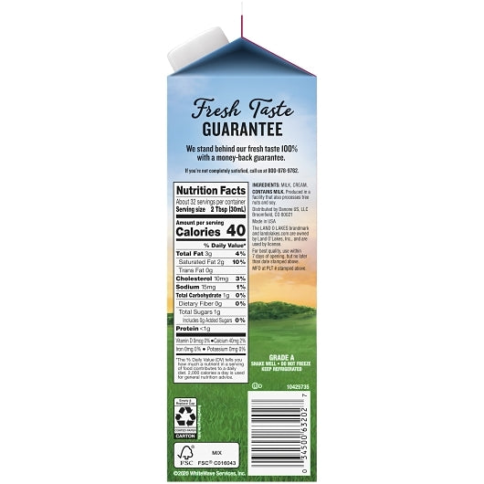 Land O' Lakes Traditional Extended Shelf Life Half & Half, 12 x 32 fl oz Case - DOT product image 4