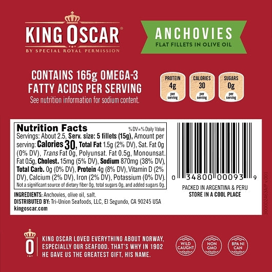 King Oscar Flat Anchovies, 18 x 2 oz Case - DOT product image 2