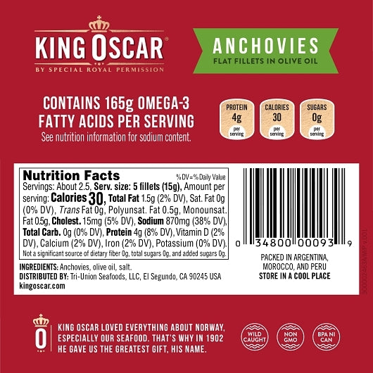King Oscar Flat Anchovies, 18 x 2 oz Case - DOT product image 8