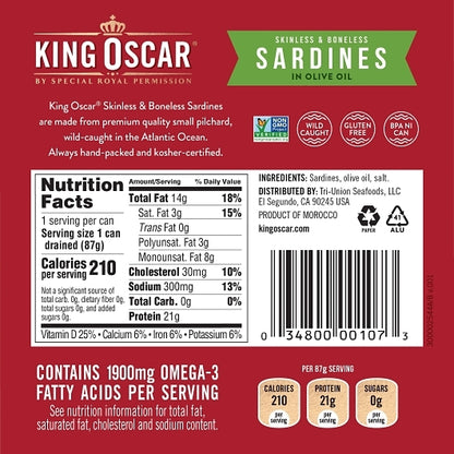 King Oscar Sardines Skinless Boneless In Olive Oil, 12 x 3.75 oz Case - DOT product image 2