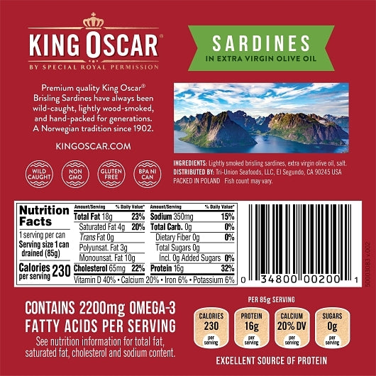 King Oscar Sardines In Olive Oil, 12 x 3.75 oz Case - DOT product image 5