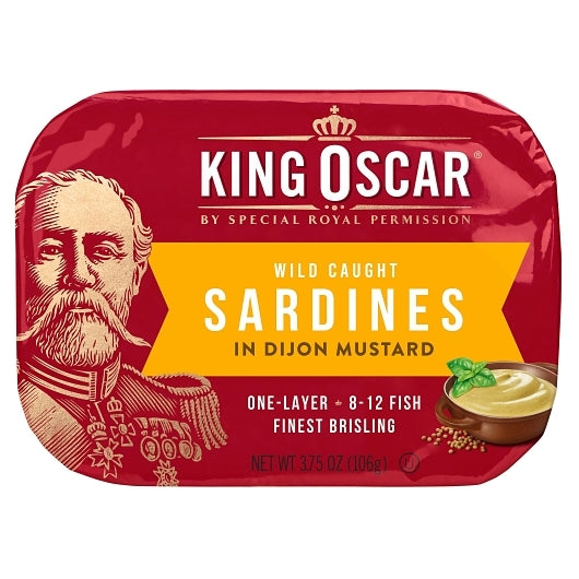 King Oscar 8-12 Fish 1 Layer Wild Sardines In Dijon Mustard, 12 x 3.75 oz Case - Condiments & Sauces