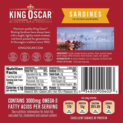 King Oscar 8-12 Fish 1 Layer Wild Sardines In Dijon Mustard, 12 x 3.75 oz Case - DOT product image 2