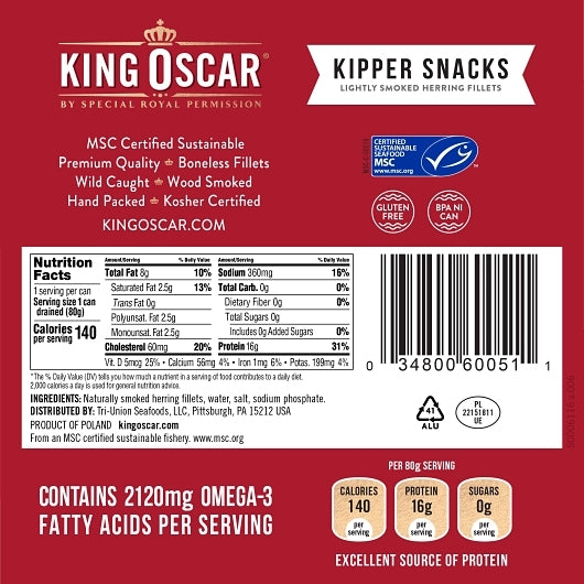 King Oscar Kipper Snacks, 12 x 3.54 oz Case - Alternate product angle or state