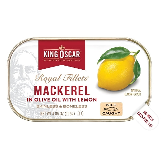 King Oscar Royal Fillet Skinless Boneless Mackerel In Olive Oil And Lemon, 12 x 4.05 oz Case - Condiments & Sauces