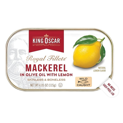 King Oscar Royal Fillet Skinless Boneless Mackerel In Olive Oil And Lemon, 12 x 4.05 oz Case - Condiments & Sauces