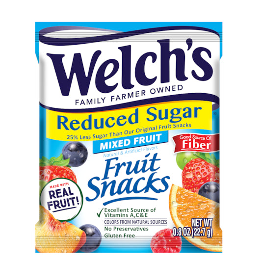 Welch's Mixed Fruit Reduced Sugar Fruit Snack, 8 x 8 x 0.8 oz Case - Snacks