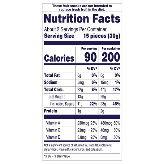 Welch's Island Fruit Mix Fruit Snack, 48 x 2.25 oz Case - Nutrition facts label