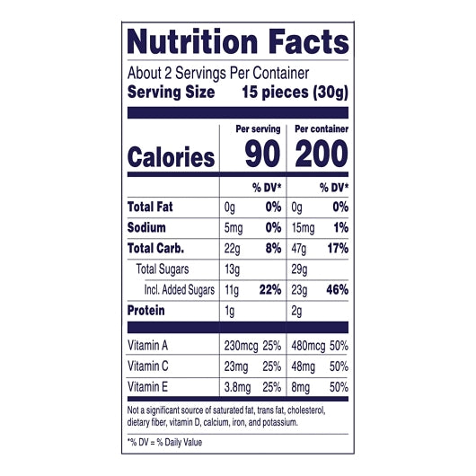 Welch's Berries & Cherries Fruit Snack, 48 x 2.25 oz Case - Nutrition facts label