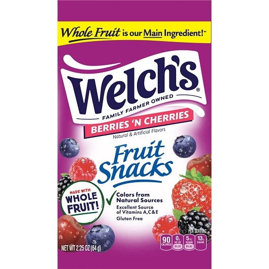 Welch's Berries & Cherries Fruit Snack, 48 x 2.25 oz Case - Fruit & Sides