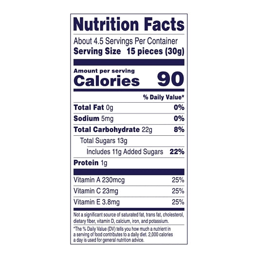 Welch's Concord Grape Fruit Snacks, 12 x 5 oz Case - Nutrition facts label