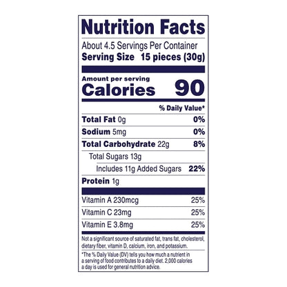 Welchs Strawberry Fruit Snacks, 12 x 5 oz Case - Nutrition facts label