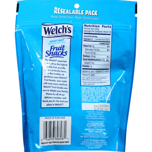 Welch's Mixed Fruit Resealable Fruit Snack, 9 x 8 oz Case - Fruit & Sides