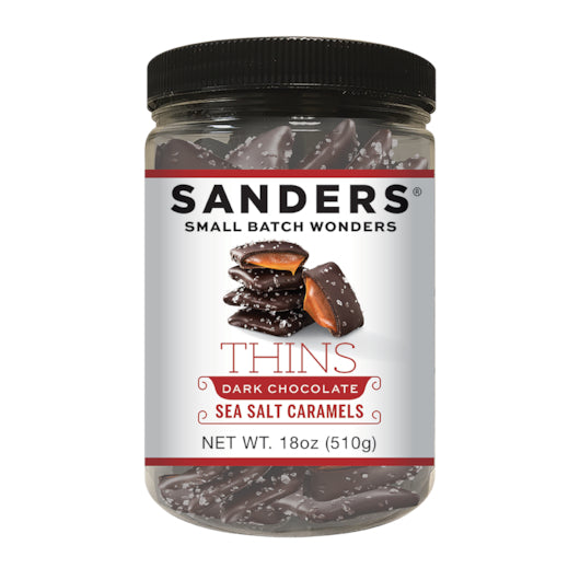 Sanders Dark Chocolate Sea Salt Caramel Thins Tub, 6 x 18 oz Case - Candy & Confections
