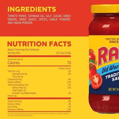 Ragu Sauce Old World Spaghetti Glass Jar, 12 x 14 oz Case - Pantry Ingredients