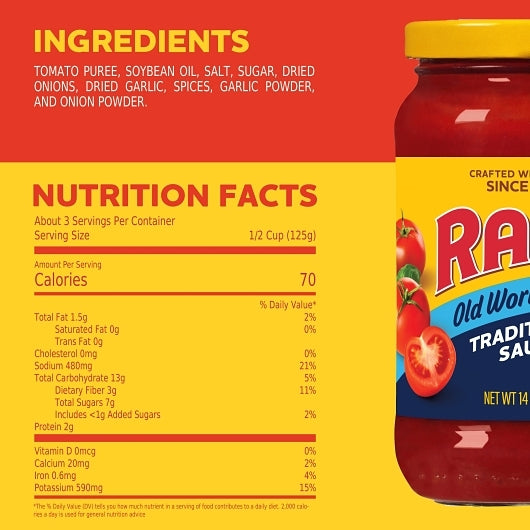 Ragu Sauce Old World Spaghetti Glass Jar, 12 x 14 oz Case - Pantry Ingredients
