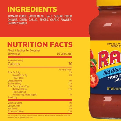 Ragu Sauce Traditional Old World Style, 12 x 24 oz Case - Pantry Ingredients
