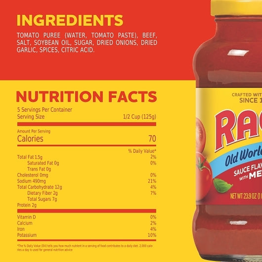 Ragu Sauce W/meat, 12 x 23.9 oz Case - DOT product image 2