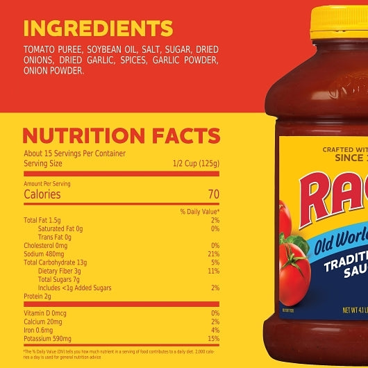 Ragu Old World Style Traditional Sauce, 6 x 66 oz Case - Condiments & Sauces