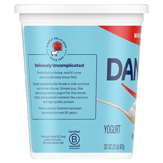 Dannon All Natural Whole Milk Plain Yogurt, 6 x 32 oz Case - DOT product image 3