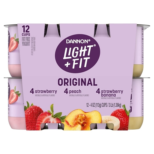 Light & Fit Nonfat 4 Strawberry, 4 Strawberry Banana, and 4 Peach Yogurt, 4 x 48 oz Case - Cheese & Dairy