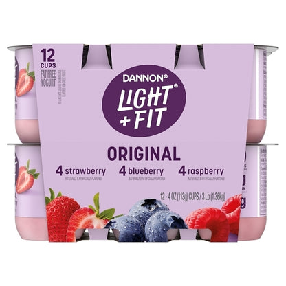 Light and Fit Nonfat 4 Strawberry, 4 Raspberry, and 4 Blueberry Yogurt, 4 x 48 oz Case - Cheese & Dairy