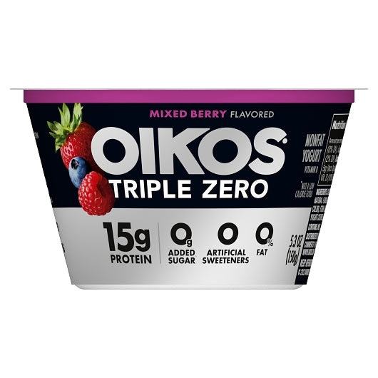 Oikos Triple Zero Mixed Berry Yogurt, 12 x 5.3 oz Case - Cheese & Dairy