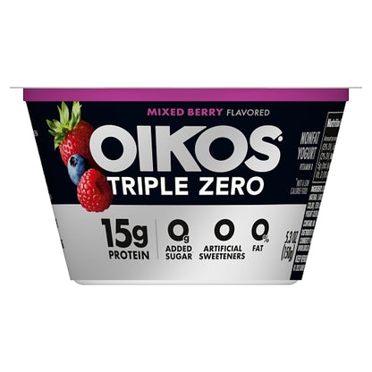 Oikos Triple Zero Mixed Berry Yogurt, 12 x 5.3 oz Case - Cheese & Dairy