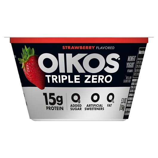 Oikos Triple Zero Nonfat Strawberry Blended Greek Yogurt, 12 x 5.3 oz Case - Cheese & Dairy