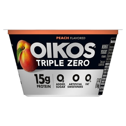 Oikos Triple Zero Peach Yogurt, 12 x 5.3 oz Case - Cheese & Dairy