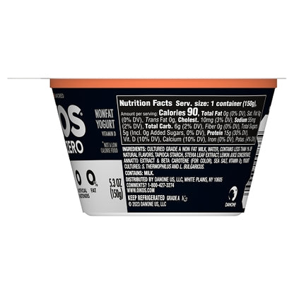 Oikos Triple Zero Peach Yogurt, 12 x 5.3 oz Case - DOT product image 3