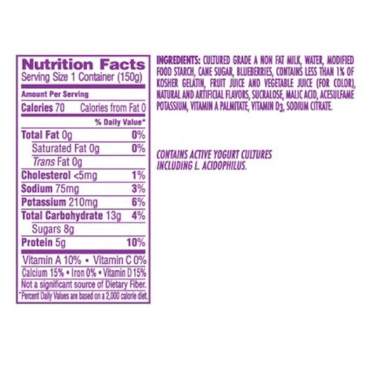 Light & Fit Nonfat Blueberry Yogurt, 12 x 5.3 oz Case - DOT product image 7