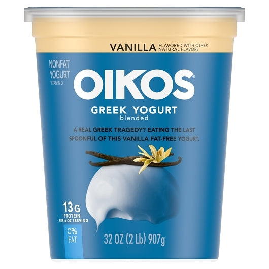 Oikos 0% Fat Greek Vanilla Yogurt, 6 x 32 oz Case - Cheese & Dairy
