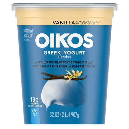 Oikos 0% Fat Greek Vanilla Yogurt, 6 x 32 oz Case - Cheese & Dairy