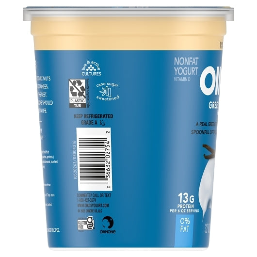 Oikos 0% Fat Greek Vanilla Yogurt, 6 x 32 oz Case - DOT product image 2