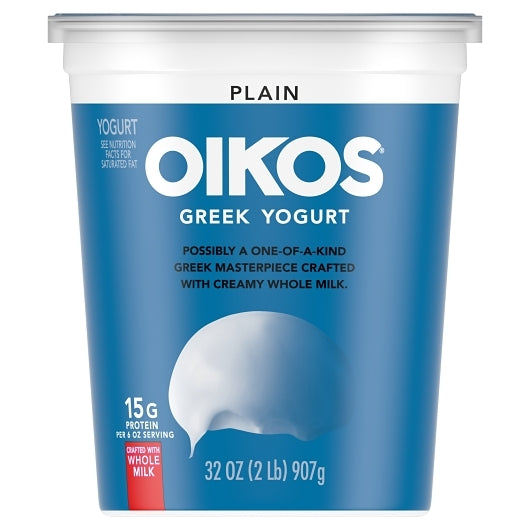 Oikos 4% Fat Whole Milk Plain Greek Yogurt, 6 x 32 oz Case - Cheese & Dairy