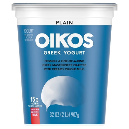 Oikos 4% Fat Whole Milk Plain Greek Yogurt, 6 x 32 oz Case - Cheese & Dairy