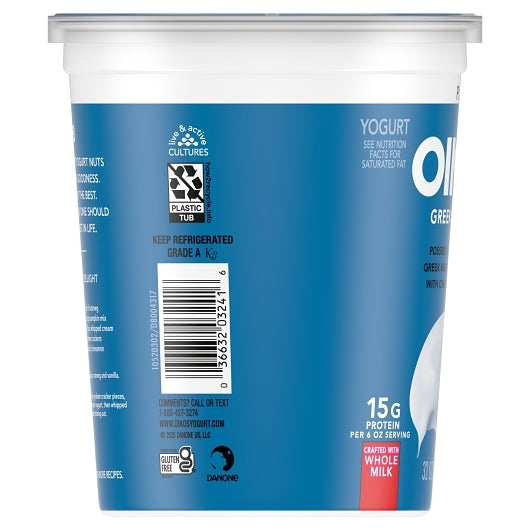 Oikos 4% Fat Whole Milk Plain Greek Yogurt, 6 x 32 oz Case - DOT product image 3