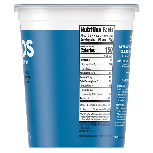 Oikos 4% Fat Whole Milk Plain Greek Yogurt, 6 x 32 oz Case - DOT product image 4