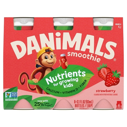 Danimals Strawberry Explosion Smoothies, 8 x 18.6 fl oz Case - Beverages